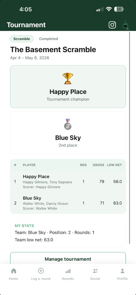 Create tournament format selection screen
