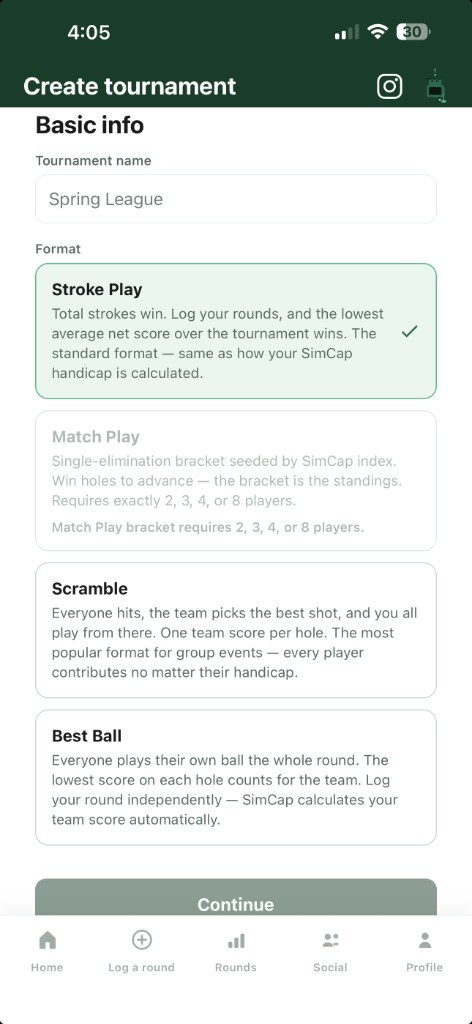 Completed scramble tournament results